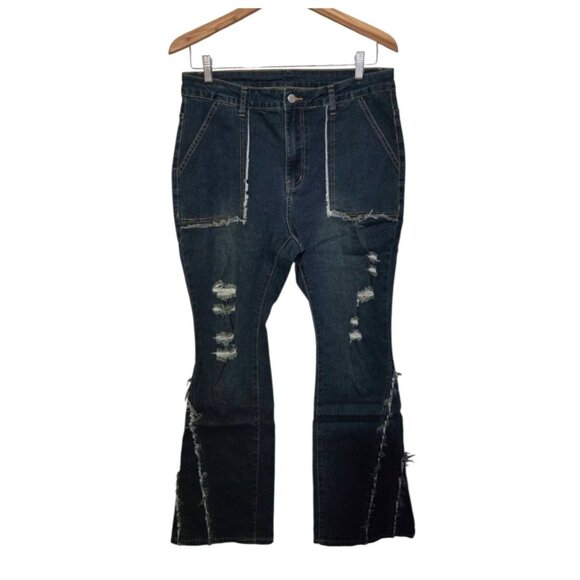 Shein 0XL Distressed Dark Denim Flares - Picture 2 of 11